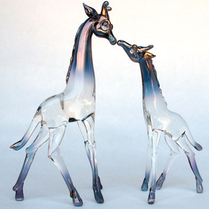 Hand Blown Glass Giraffe Mother and Baby Figurine - Prochaska Gallery