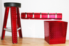 Diamond Plate Trash Can, Red with matching 5 Hook Rack, and Stool. By all for a custom look