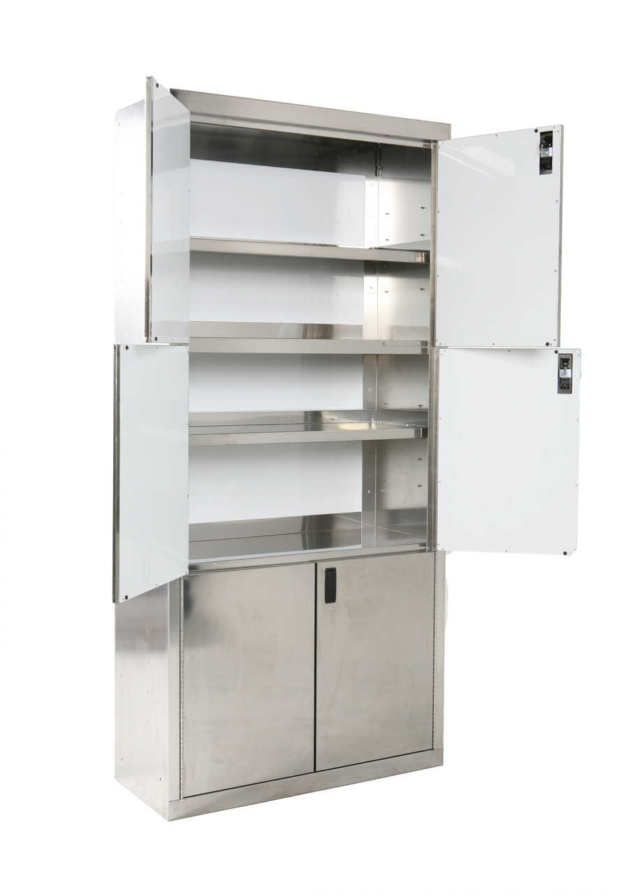 Stainless Steel Triple Stack Cabinet, 2 x 3 Doors, Open