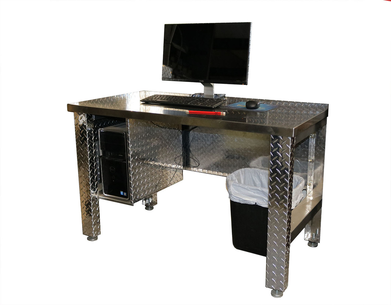 Man Cave Diamond Plate 48" Desk with Computer Tower