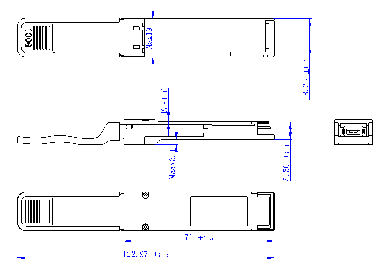 QSFP-100G-SR4-S-FL Mechanical Dimensions