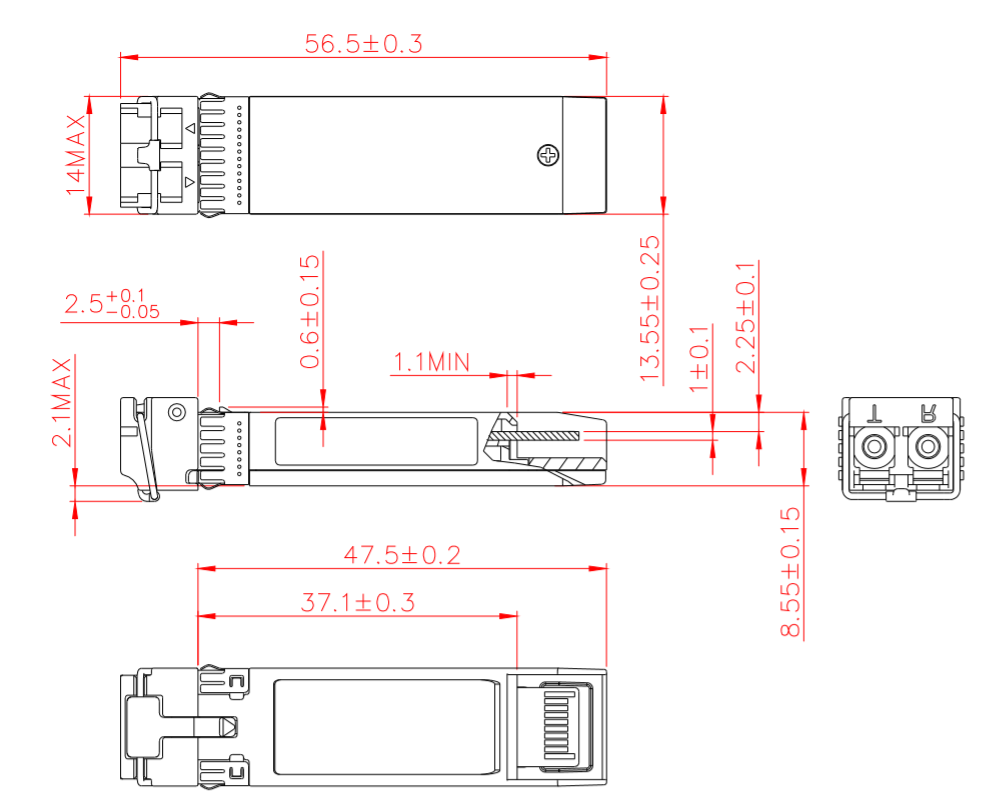 SFP-25G-LR-A-FL Mechanical Dimensions