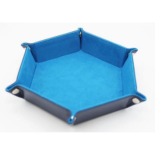 Leatherette & Velvet Hex Dice Tray (Navy with Teal)