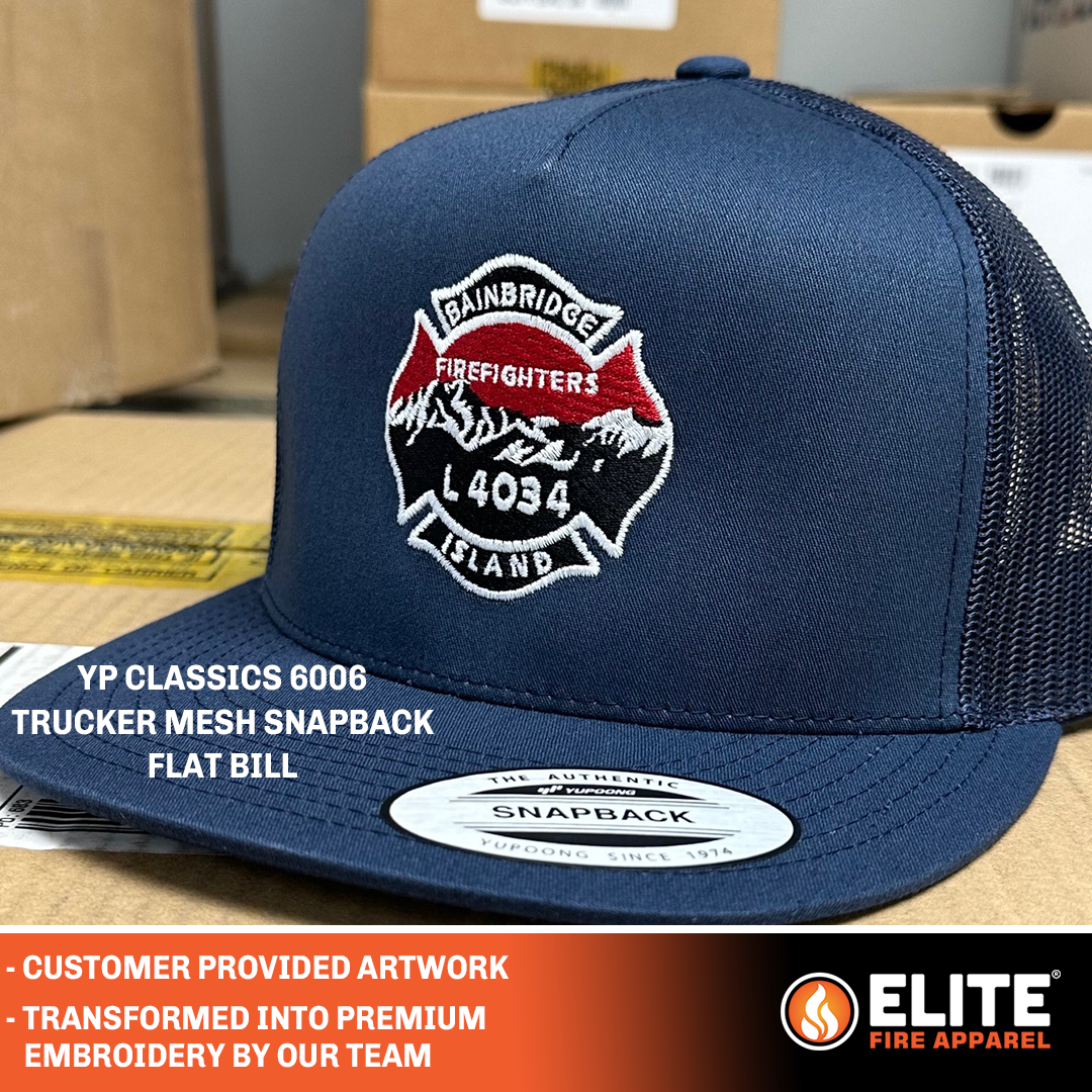 #yp classics 6006 hat by flexfit with custom fire department patch