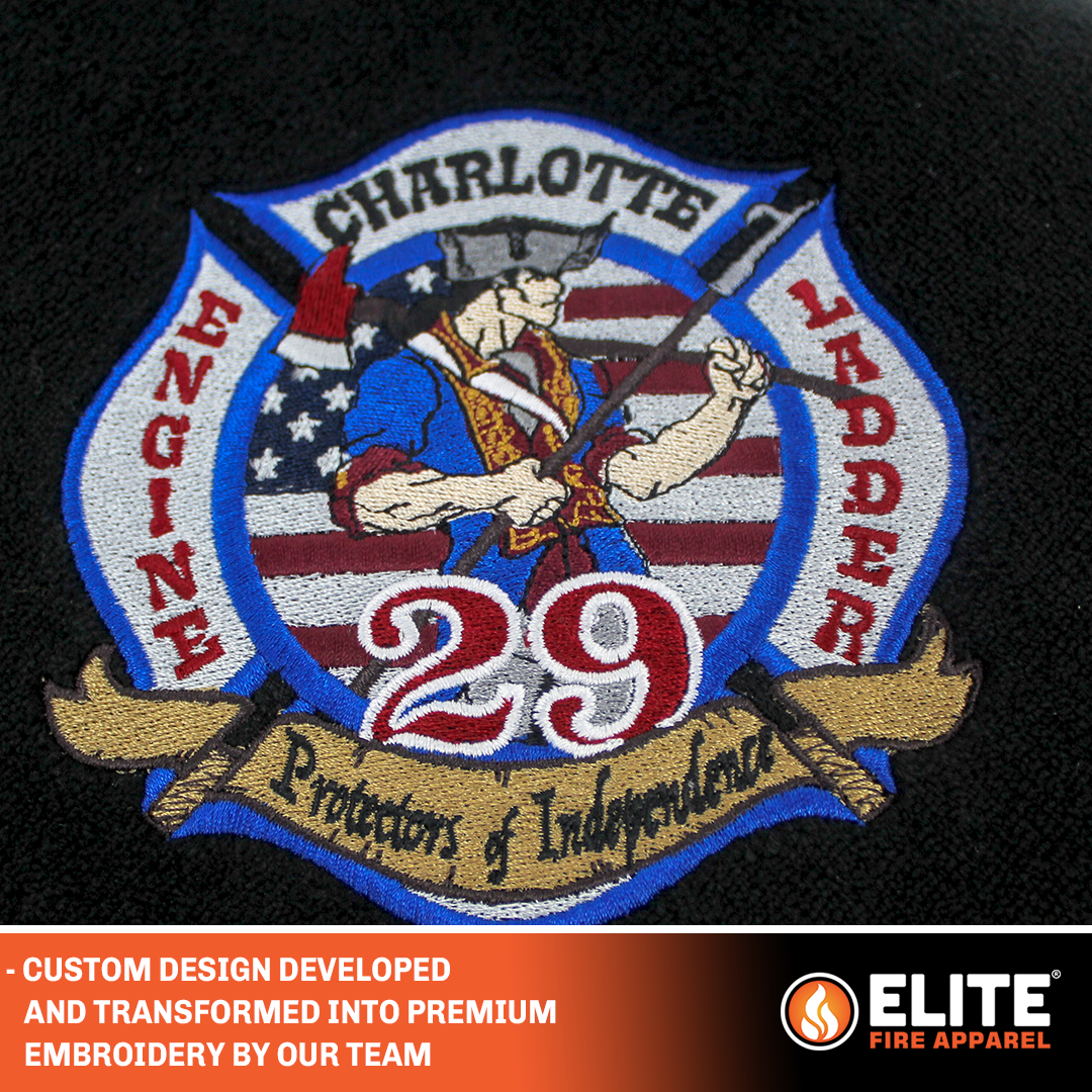 charlotte fire department patch station 29 sewn on a fleece blanket