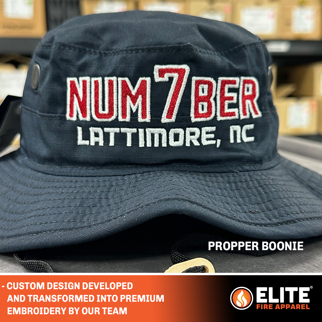 propper boonie hat with custom fire department design num7ber latimore, nc