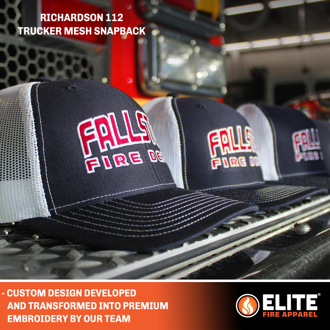 richardson 112 hat with custom fire department embroidery design