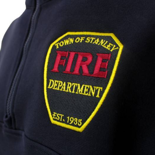 Embroidered "Town of Stanley Fire Department" patch on navy fabric