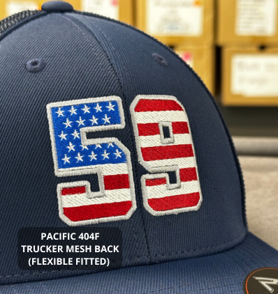 custom embroidered oval with american flag number 59