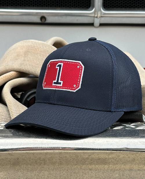 Navy cap with embroidered "BFD" for firefighters