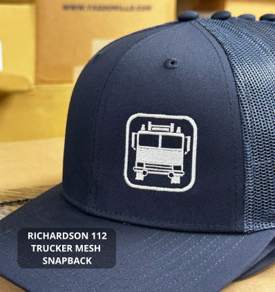 custom embroidered firetruck on navy hat front