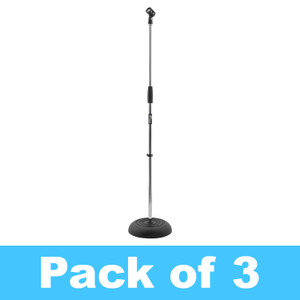 Tiger Pack of 3 Heavy Duty Chrome Round Base Microphone Stands