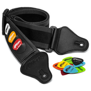 Tiger Grey Guitar Strap and 12 Free Picks