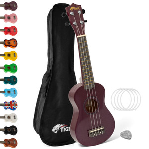 Tiger Soprano Beginners Ukulele with Gig Bag, Felt Pick, Aquila Strings - Purple