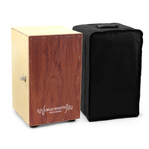 World Rhythm Cajon with Adjustable Snare, Padded Gig Bag and Cushion - Brown