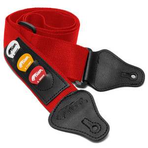 Tiger Guitar Strap with Pick Holders & Picks - Red
