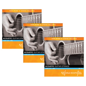 Light Acoustic Guitar Strings by World Rhythm - .011 - .052 Strings - Pack of 3