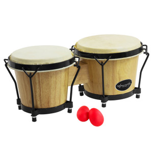 World Rhythm Bongos 6" & 7" Beginners Oak Natural Bongo Drums with Egg Shakers