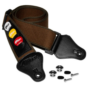 Guitar Strap with Pick Holders, Picks & Strap Button - Brown by Tiger