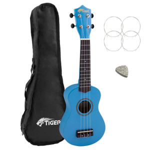 Tiger Beginners Left Handed Soprano Ukulele in Blue with Bag