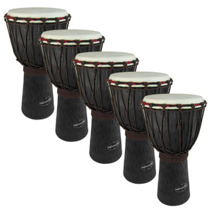 World Rhythm 5 Pack of 40cm Wooden Djembe Drums - 7" Djembe head