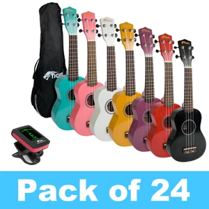 Tiger Pack of 24 Soprano Ukuleles With 4 Tuners