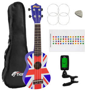 Tiger Union Jack Soprano Ukulele for Beginners with Bag & Tuner