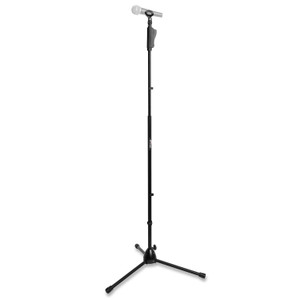 Professional tripod microphone stand with adjustable height, mic clip, and EZ clutch, black Tiger mic stand.