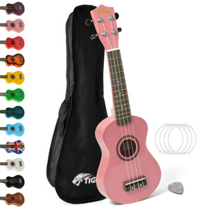 Tiger Soprano Beginners Ukulele with Gig Bag, Felt Pick & Aquila Strings - Pink
