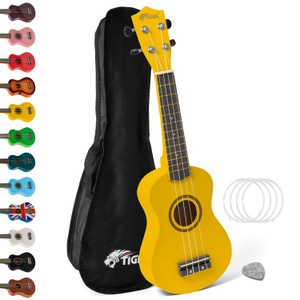 Tiger Soprano Beginners Ukulele with Gig Bag, Felt Pick & Aquila Strings- Yellow