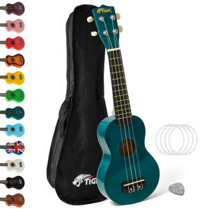 Tiger Soprano Ukulele with Carry Bag, Pick and Spare Strings - Blue Teal
