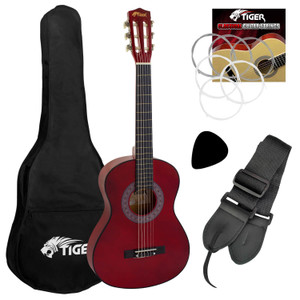 Tiger 1/4 Size Classical Guitar Pack - Red With 6 Months FREE Lessons Included