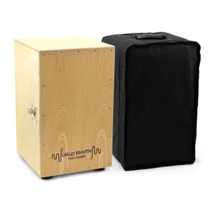 World Rhythm Cajon with Adjustable Snare, Padded Gig Bag and Cushion - Natural