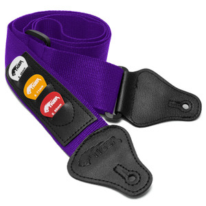 Tiger Guitar Strap with Pick Holders & Picks - Purple
