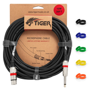 Tiger 10 Metre, 30 Foot Female XLR to 1/4 Inch Jack Microphone Instrument Cable