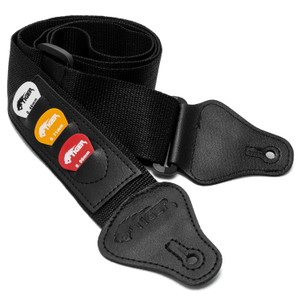 Tiger Guitar Strap with Pick Holders & Picks - Black