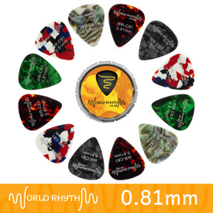 0.81mm Celluloid Guitar Picks & Tin by World Rhythm - 12 Guitar Plectrums
