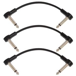 Three Pack of 15cm Guitar Effects Pedal Patch Cables with Right Angle 6.35mm Jack Plugs, Black Instrument Lead Connectors for Pedalboards and Audio Equipment