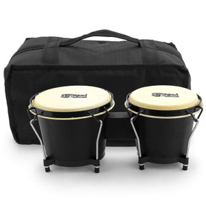 Bongo Drums with Bag by Mad About - 6 & 7 inch Oak Bongos, Hand Drums - Black