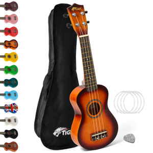 Tiger Soprano Beginner Ukulele with Gig Bag, Felt Pick Aquila Strings - Sunburst