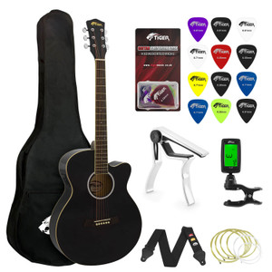 Tiger Beginners Electro Acoustic Guitar Package - Black with 6 Months FREE Lessons