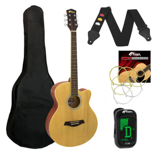 Tiger Natural Acoustic Guitar Pack for Students - Including FREE Tuner