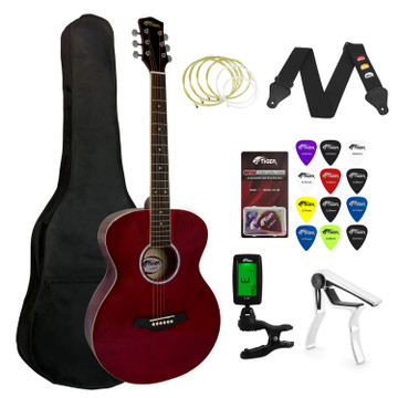 Tiger Beginners Acoustic Guitar Package - Red With 6 Months FREE Lessons