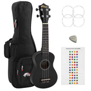 Tiger Black Soprano Ukulele with Padded Bag