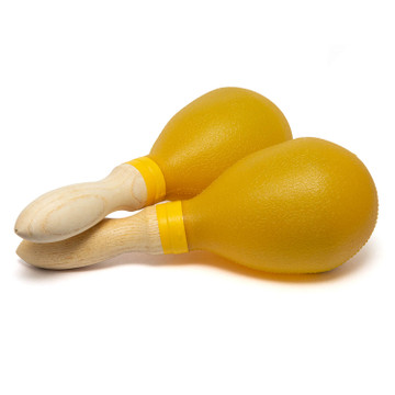 Tiger Plastic Maracas with Wooden Handles (Large) - Yellow