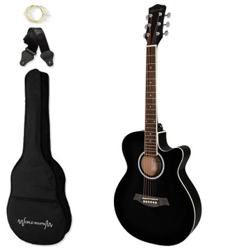 3/4 Acoustic Guitar by World Rhythm -Small Body Guitar for Beginners - Black