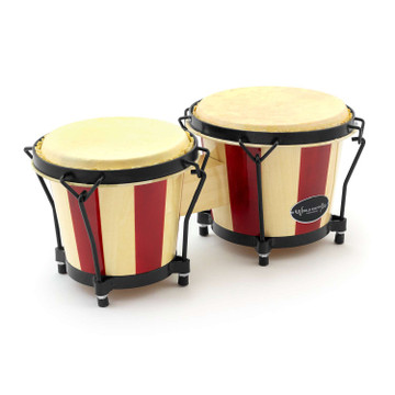 World Rhythm Oak Bongos, 6" & 7" Heads in Natural and Red Stripe Bongo Drums