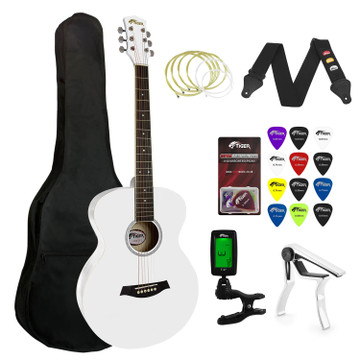 Tiger Beginners Acoustic Guitar Package - White With 6 Months FREE Lessons