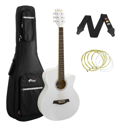 Tiger White Acoustic Guitar Pack for Students with Padded Bag