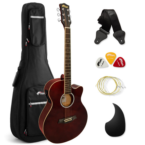 Tiger Red Electro Acoustic Guitar Package with Padded Bag